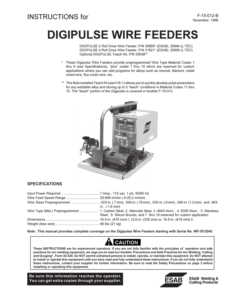 Digipulse Wire Feeders Manualzz