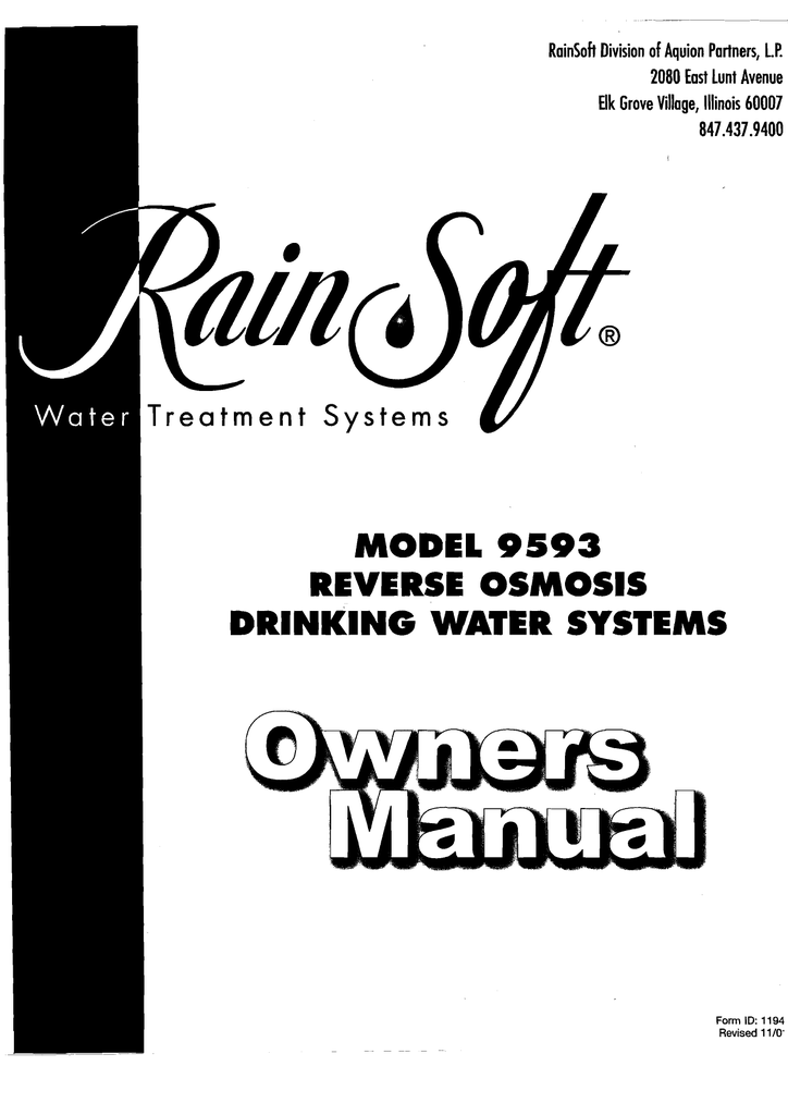 Rainsoft Ec5 Series Installation Service Manual Pdf Download Manualslib
