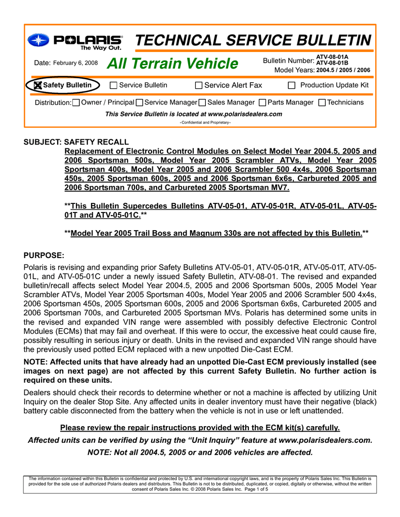 technical service bulletin the Polaris International Manualzz