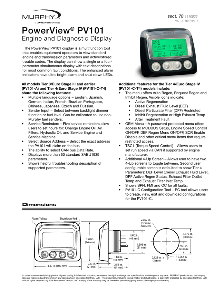 PowerView® PV101 - Murphy By Enovation Controls | Manualzz