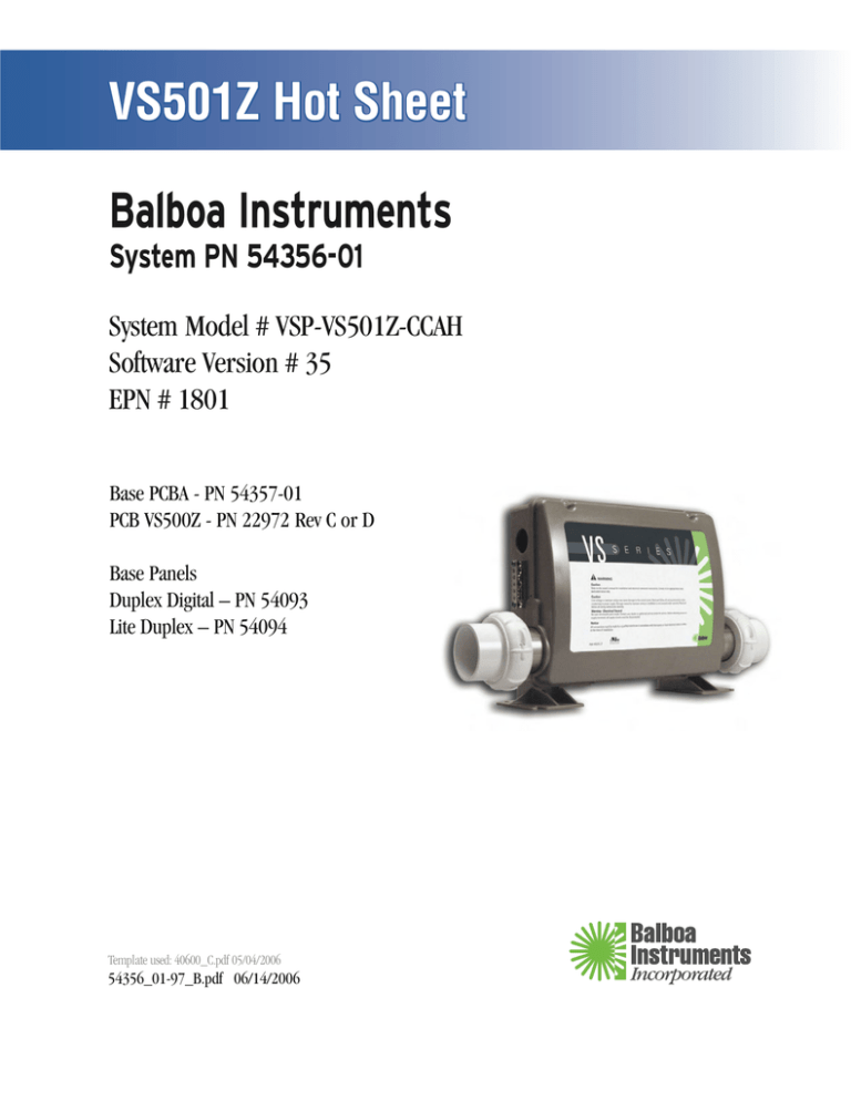 Balboa Instruments VS501Z Hot Sheet | Manualzz