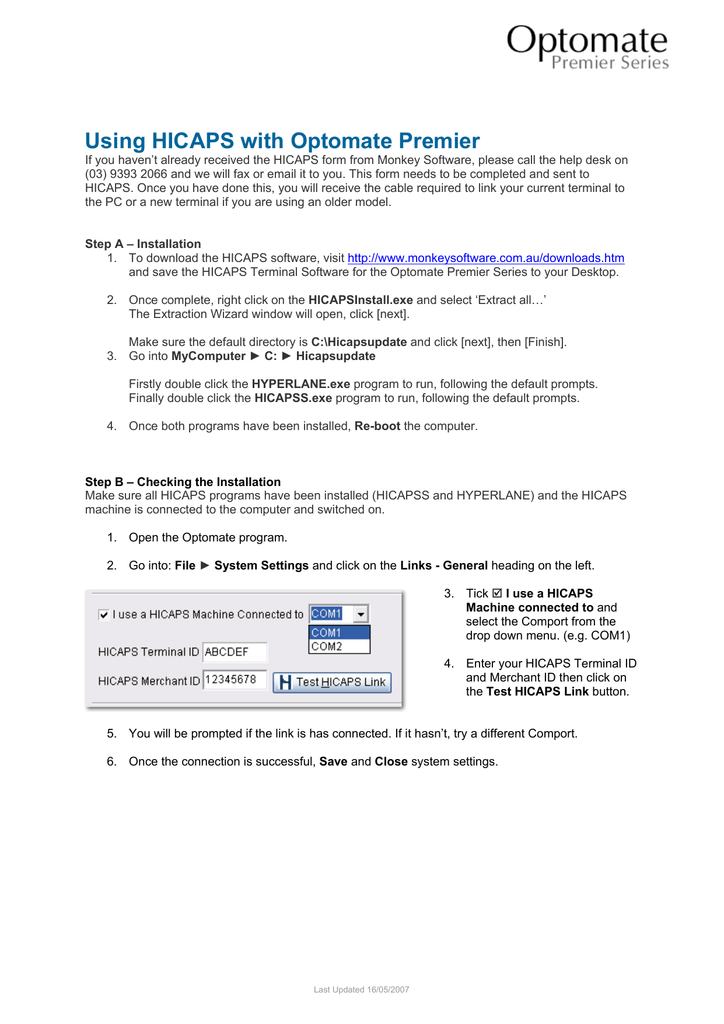Using HICAPS with Optomate Premier Manualzz