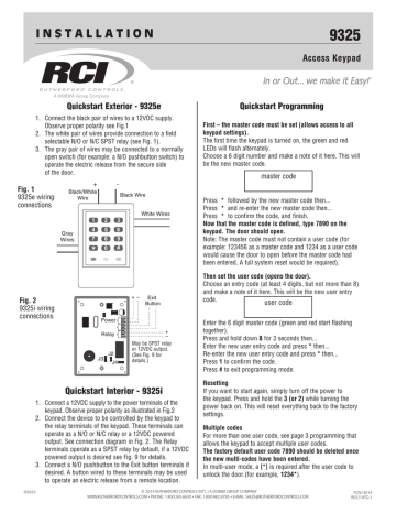 9325 Keypad Installation Instructions | Manualzz