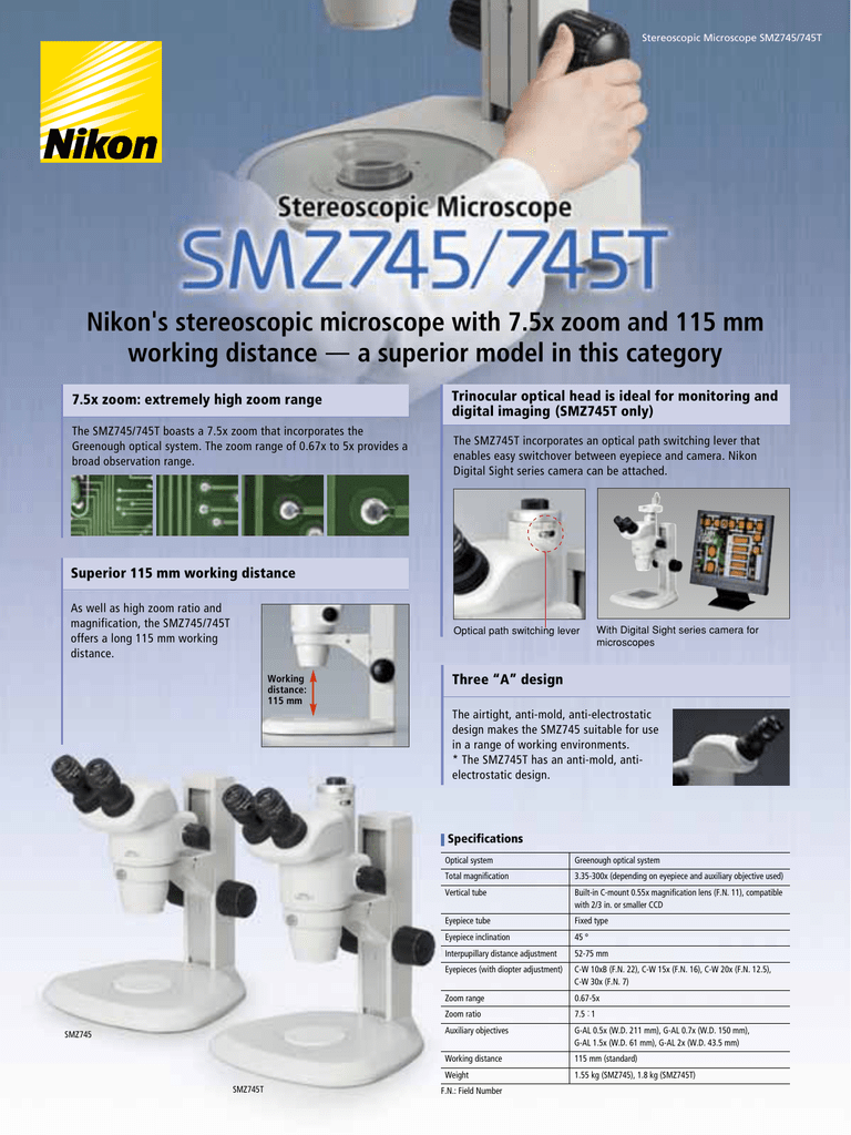 Nikon S Stereoscopic Microscope With 7 5x Zoom And 115 Mm Manualzz