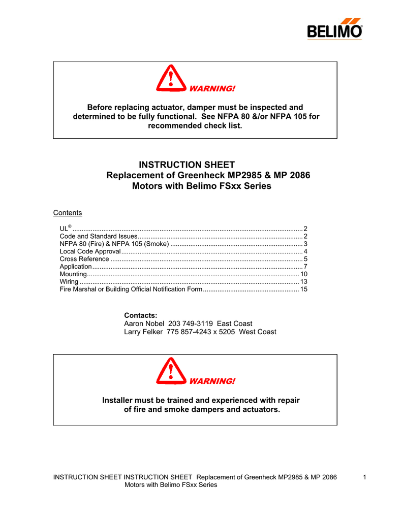 INSTRUCTION SHEET Replacement Of Greenheck | Manualzz