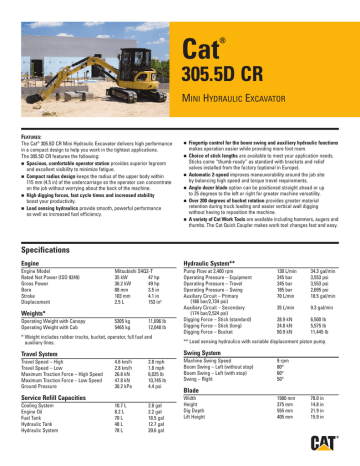 Spec Sheet For Cat 305 5 D Cr Mini Hydraulic Manualzz