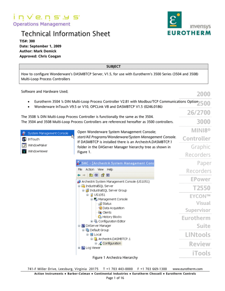 How to configure Wonderware`s DASMBTCP Server, V1.5, for use | Manualzz