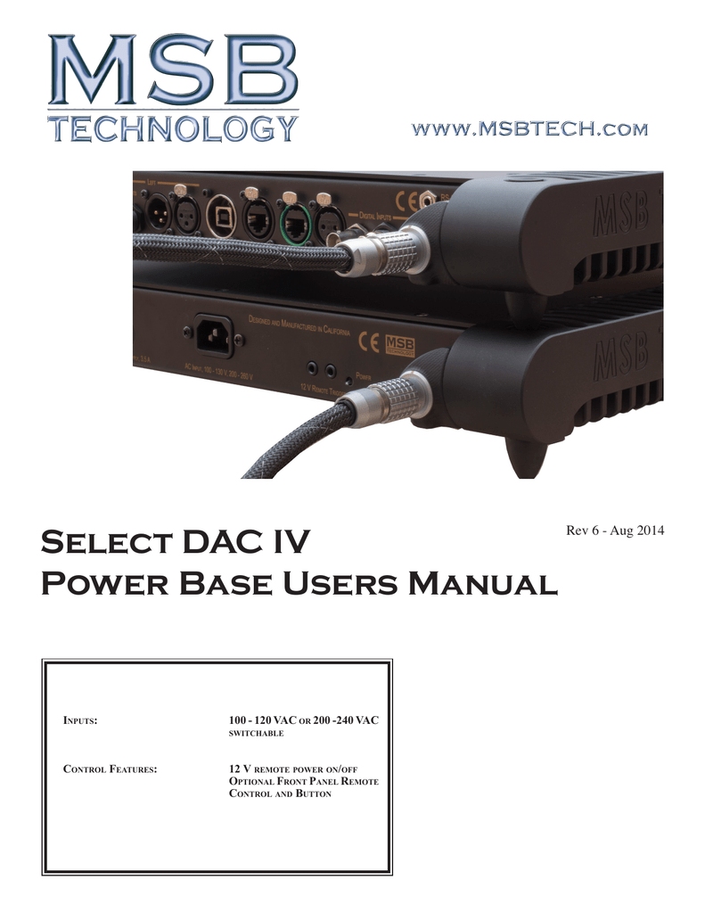 Select Dac Iv Power Base Users Manual Manualzz