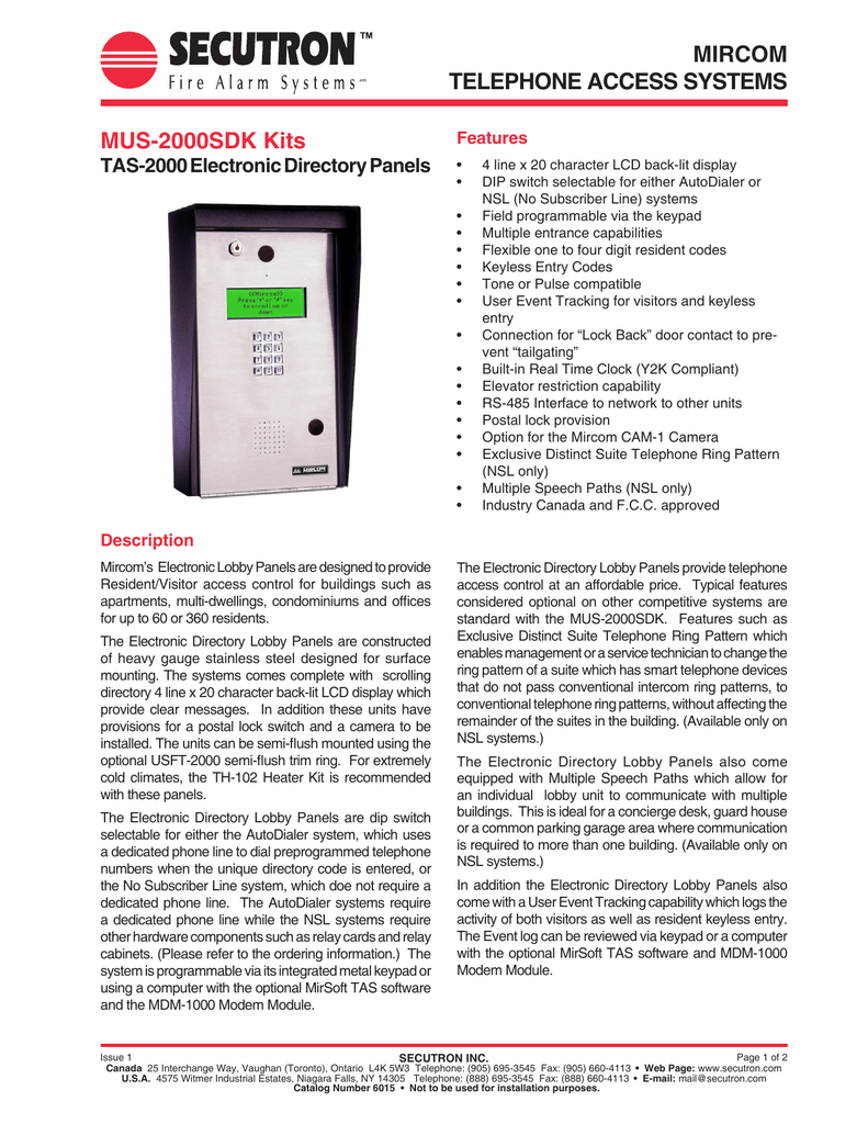 TELEPHONE ACCESS SYSTEMS MUS Manualzz