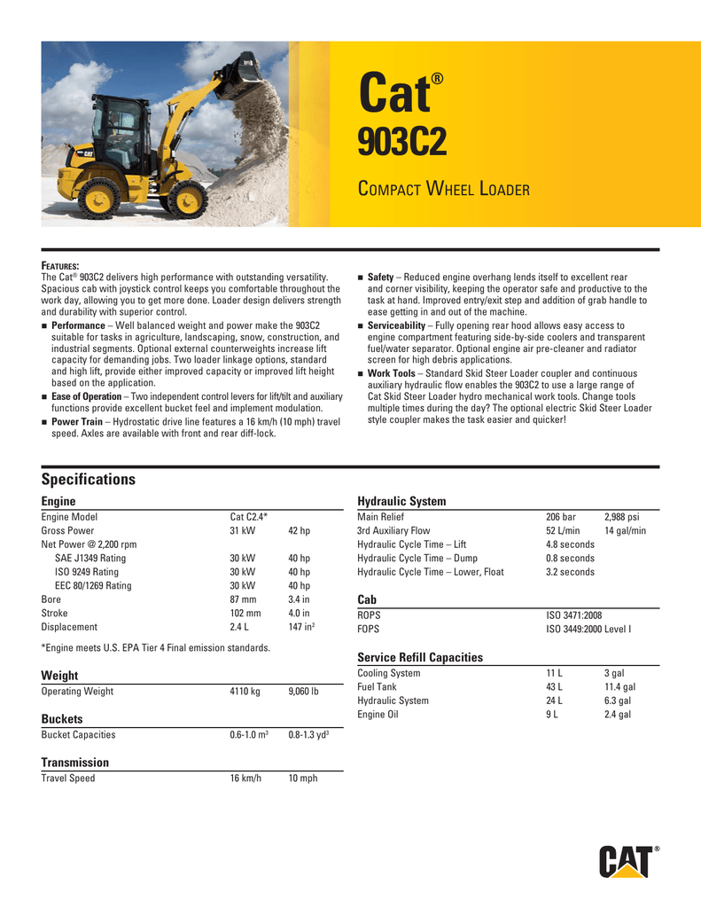 Small Specalog For Cat 903c2 Compact Wheel Loader Aehq7648 00 Manualzz