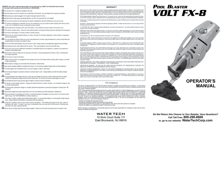 Volt Fx 8 Water Tech Corp Manualzz