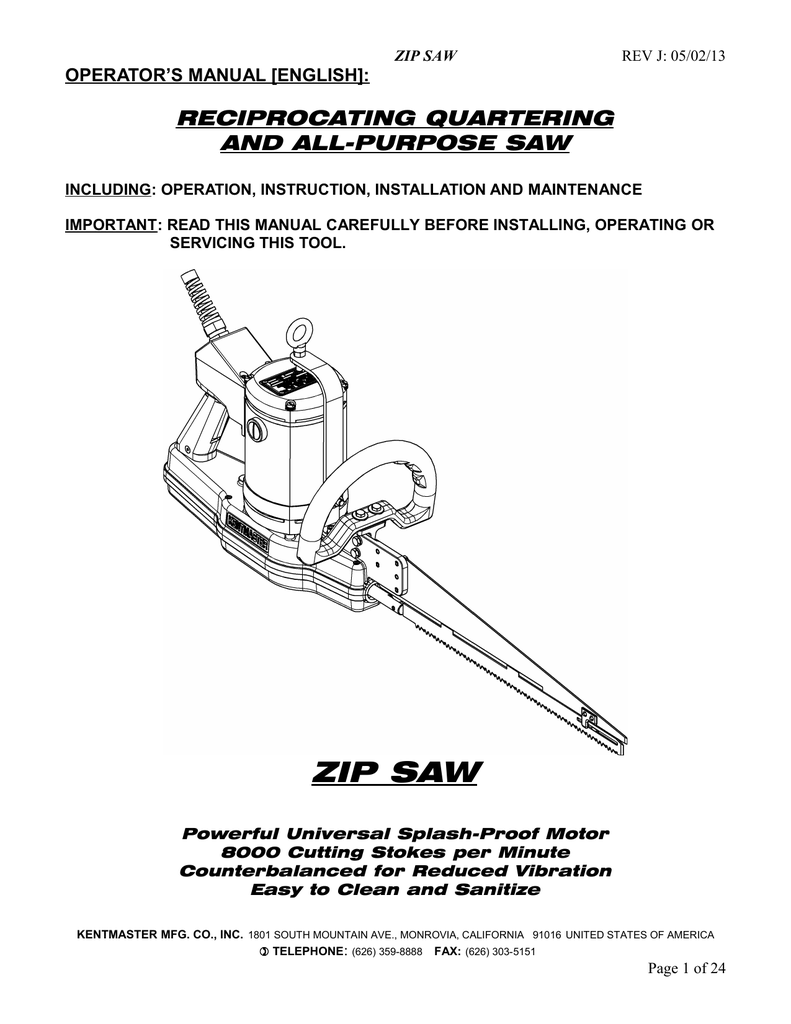 KENTMASTER ZIP Operation and Maintenance Manual | Manualzz