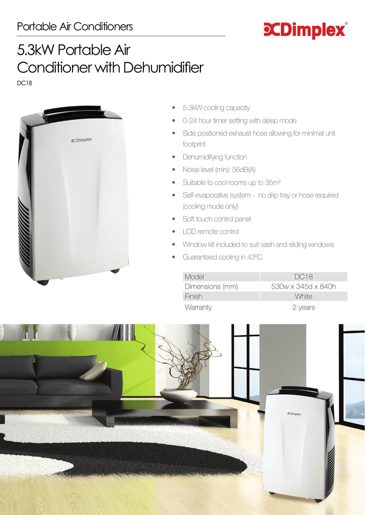 dimplex dc18 5.3 kw portable air conditioner with dehumidifier