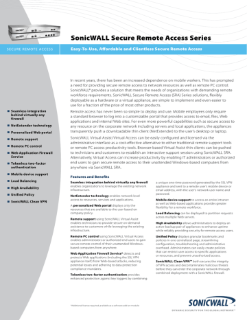 SonicWALL Secure Remote Access Series | Manualzz