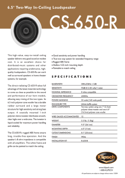 Klipsch CS-650-R In-Ceiling Speaker Spec sheet