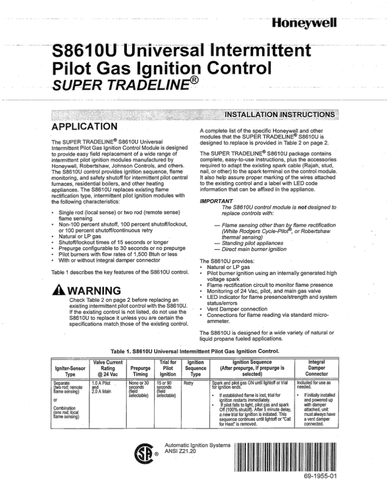 Honeywell Ignition Module Wiring Diagram S8610u3009 Universal