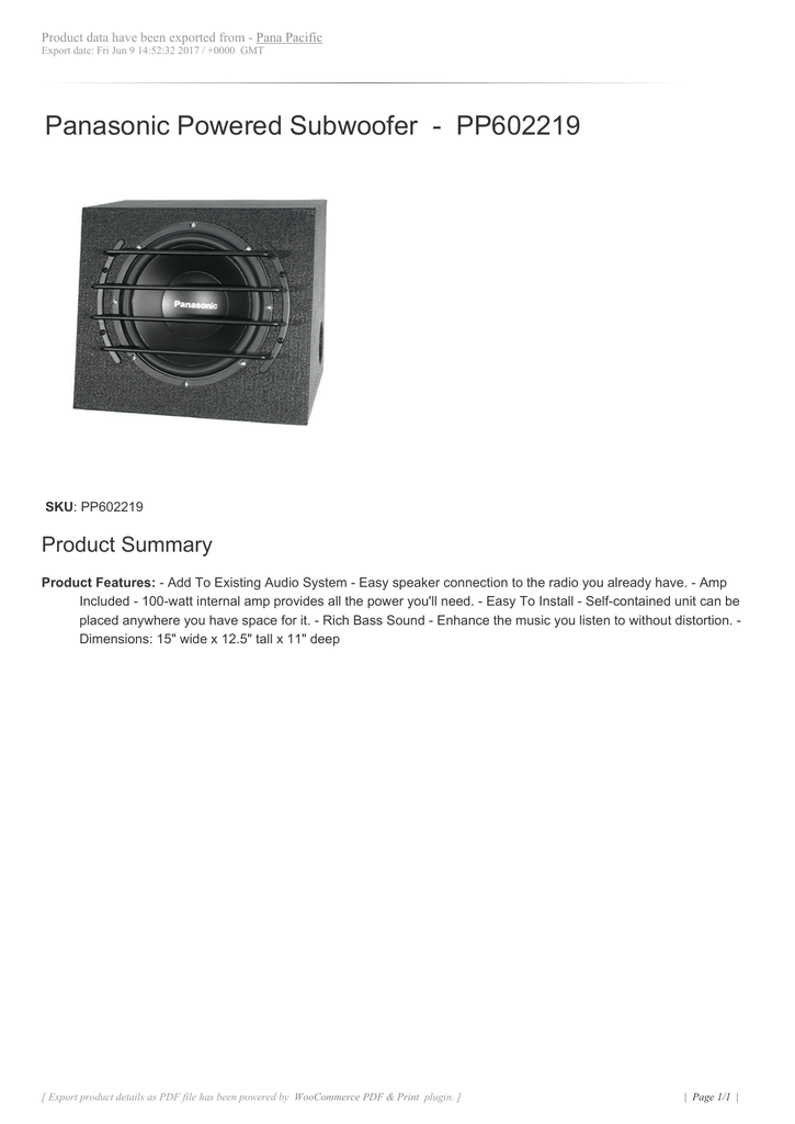 panasonic powered subwoofer
