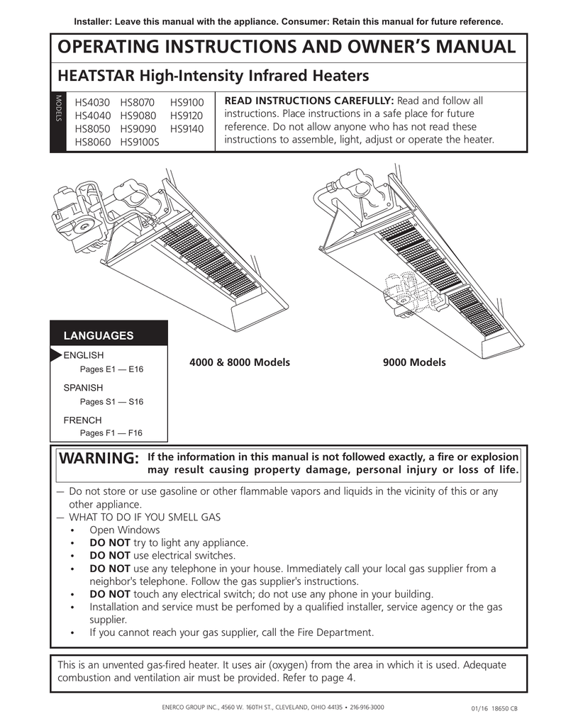 HeatStar HS8070 Operating Instructions And Owner's Manual Manualzz