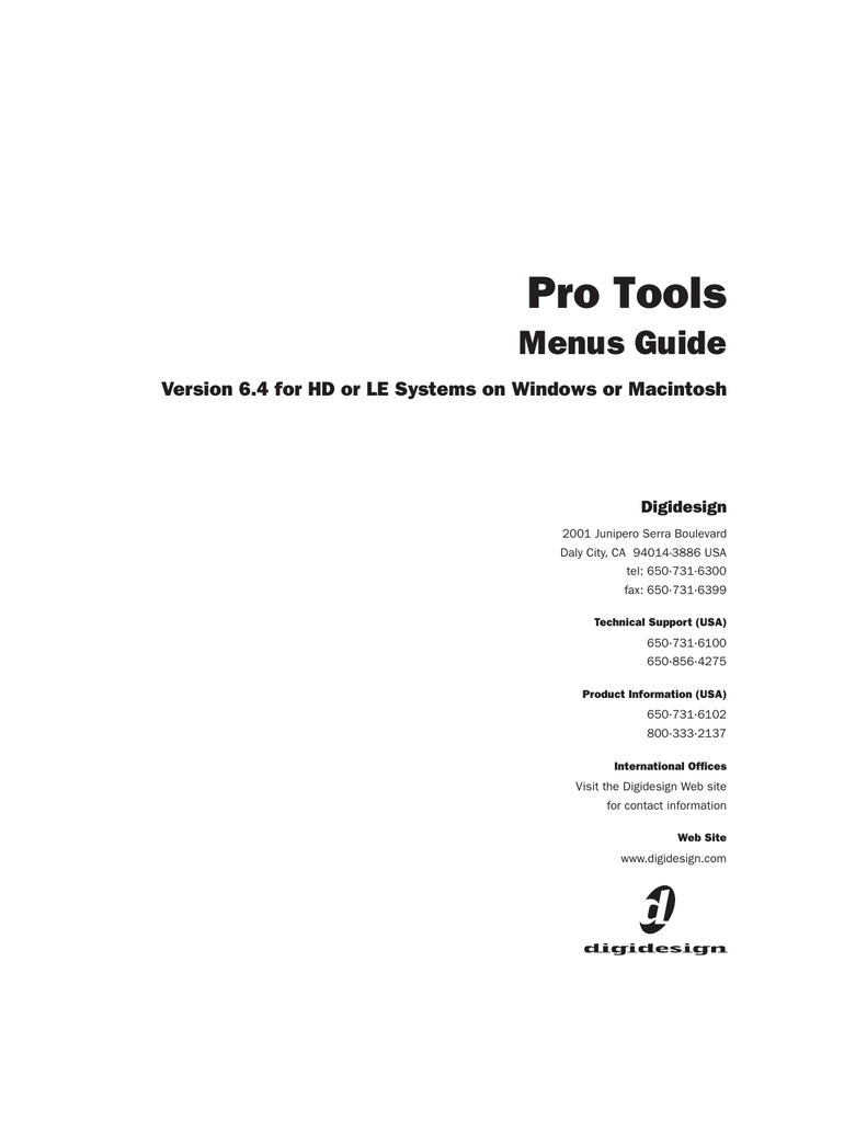 Pro Tools Menus Guide Manualzz