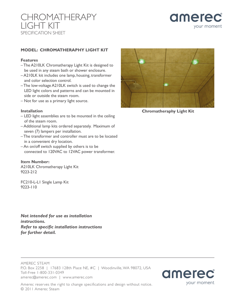 housing and transformer FC210L Amerec Chromatherapy Lighting Includes 1 lamp