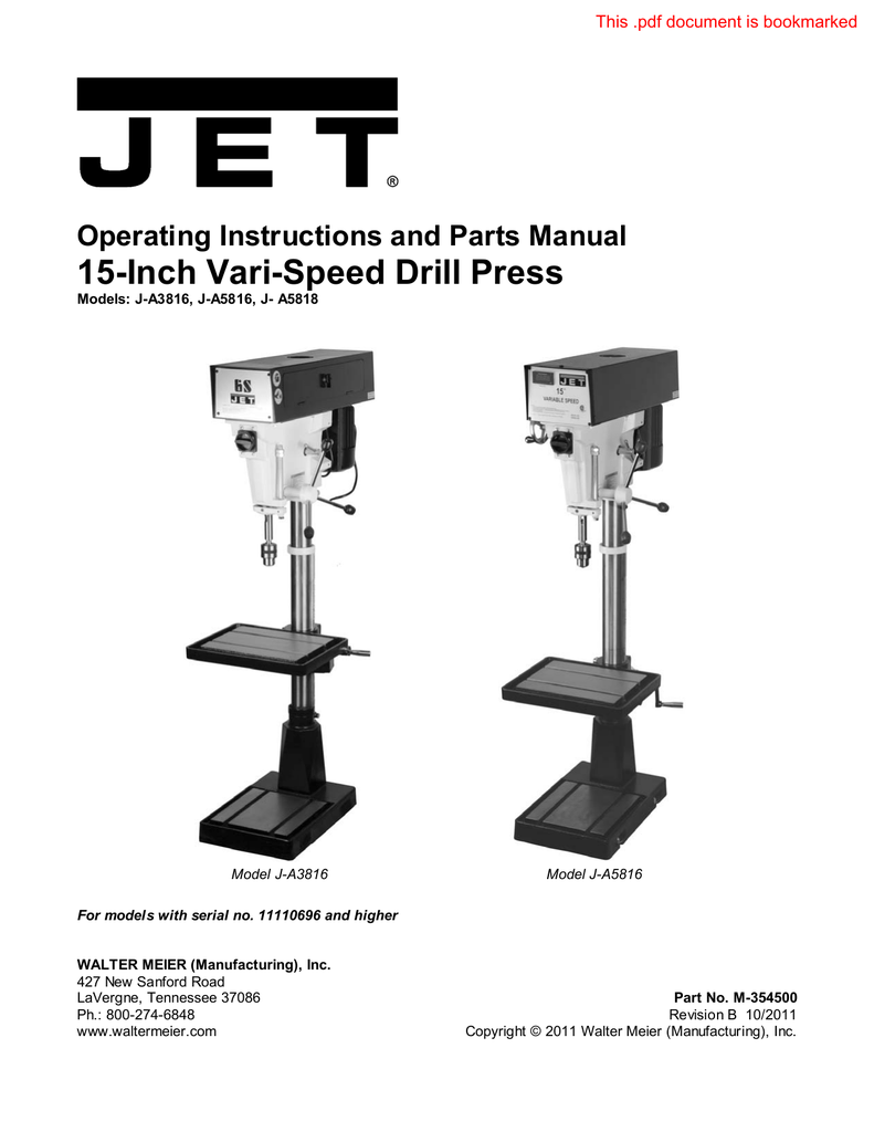 JET JA5816 15" Variable Speed Floor Model Drill Press 115/230V 1Ph