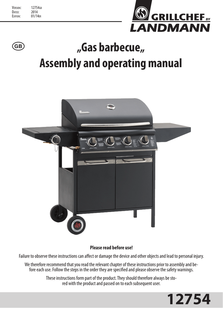 „Gas barbecue„ Assembly and operating manual GB Manualzz
