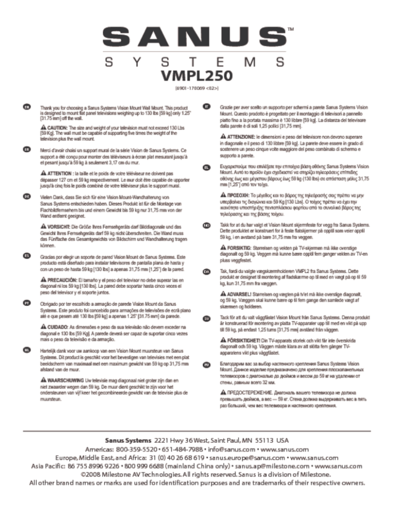 Sanus Vmpl250 Installation Manual Manualzz