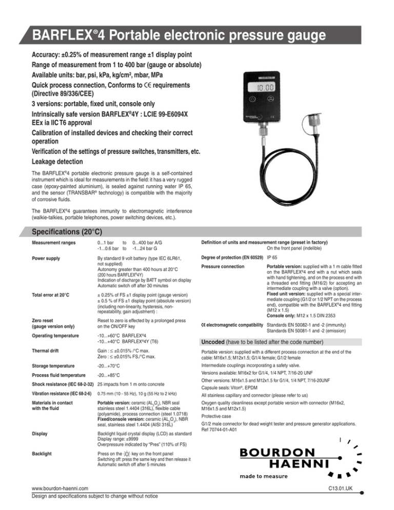 Barflex 4 Portable Electronic Pressure Gauge Manualzz