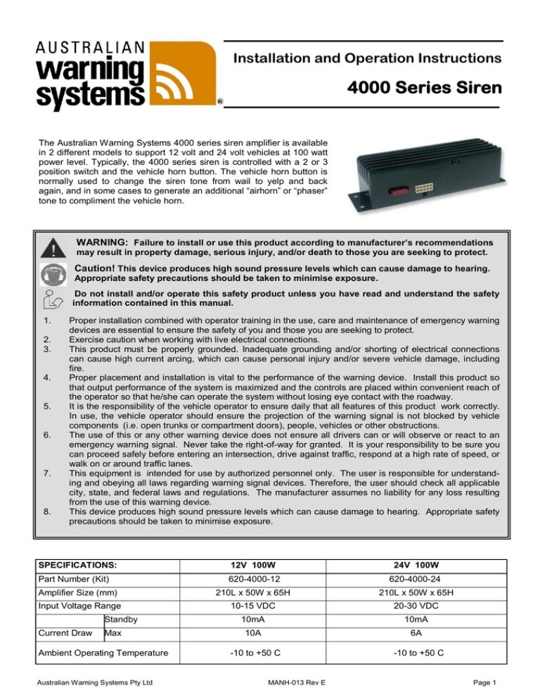 4000 Series Siren Australian Warning Systems Manualzz