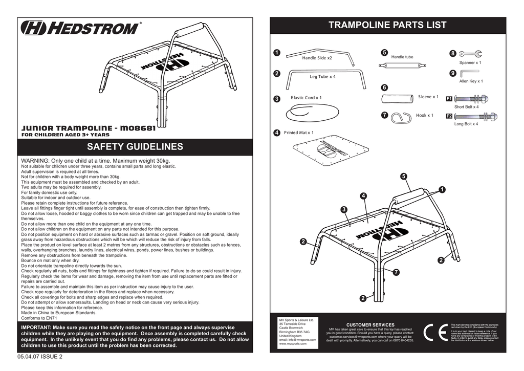 Hedstrom Junior Trampoline Manualzz