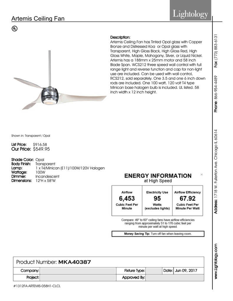 Artemis Ceiling Fan Spec Sheet Manualzz Com