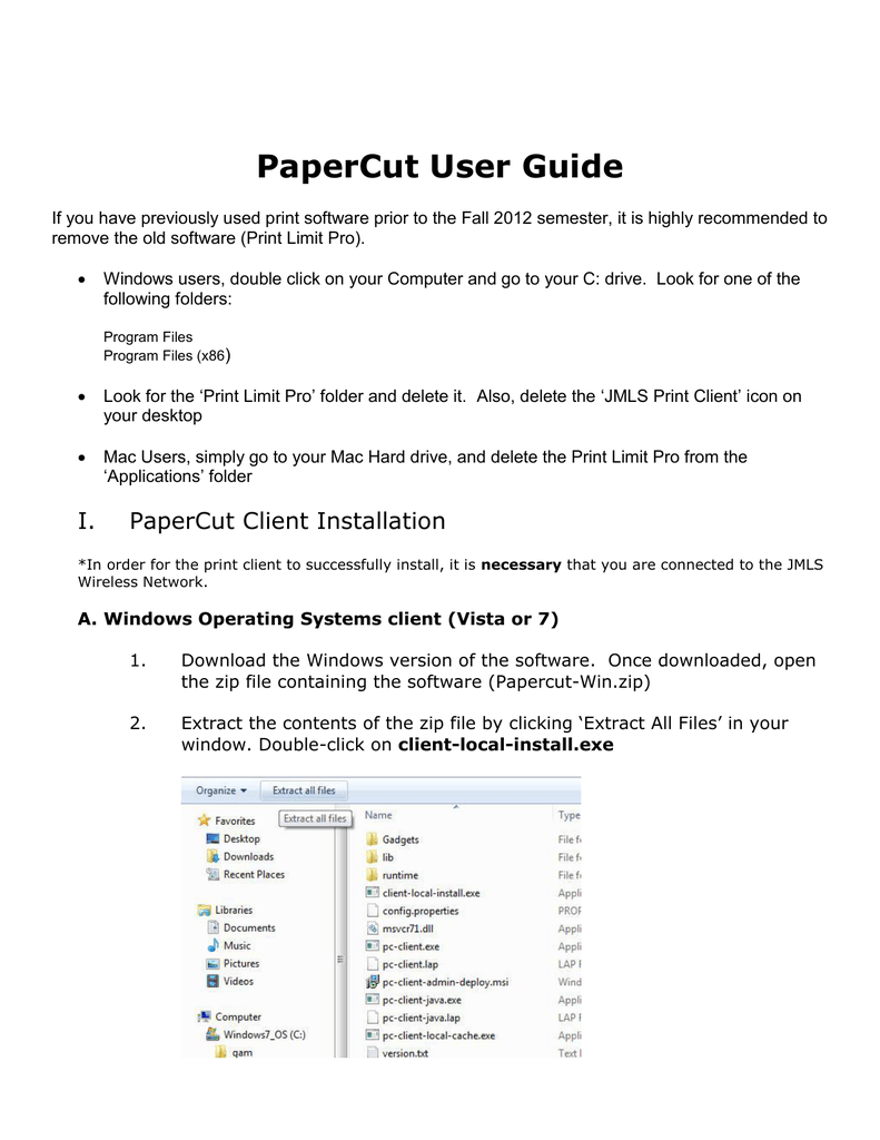 Wework printer instructions for papercut. installing system