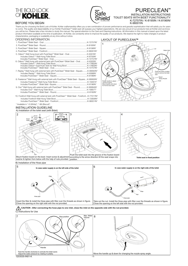 Installation Instruction Manualzz - Kohler Toilet Seat Tighten