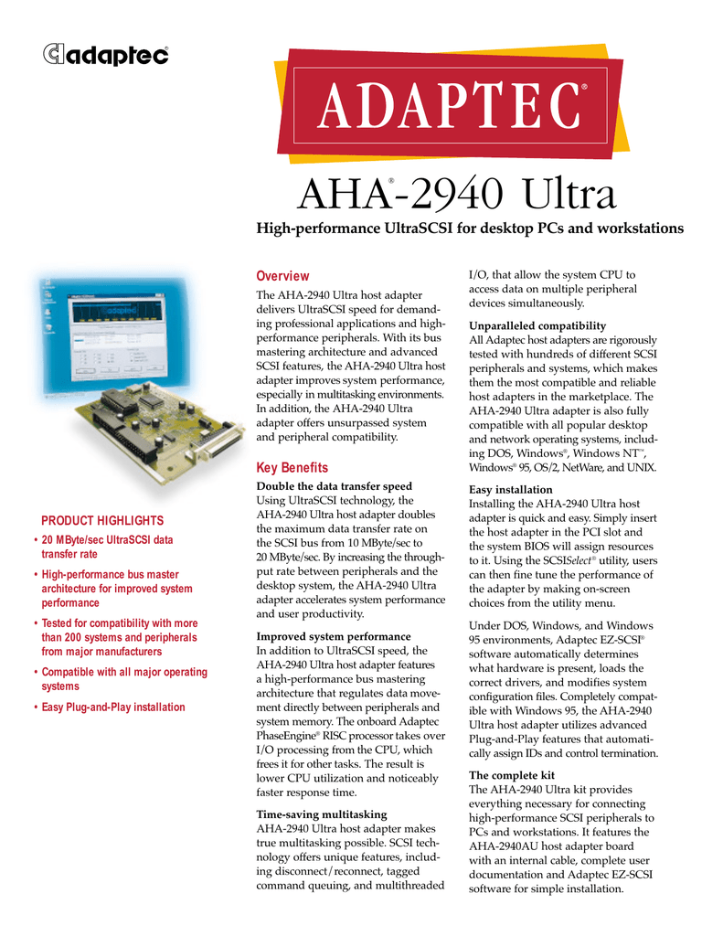Adaptec aha-2940w/2940uw Adaptec aha-2940w/2940uw