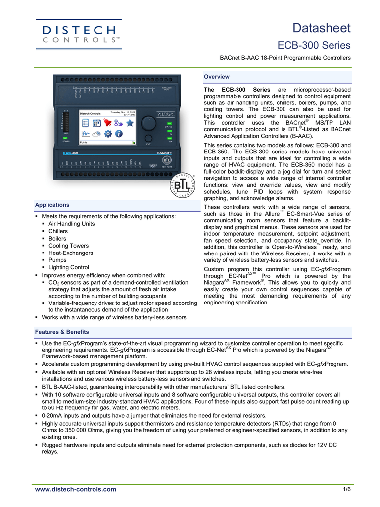 Distech Control ECB-350 B-AAC programmable controller with LCD Display 