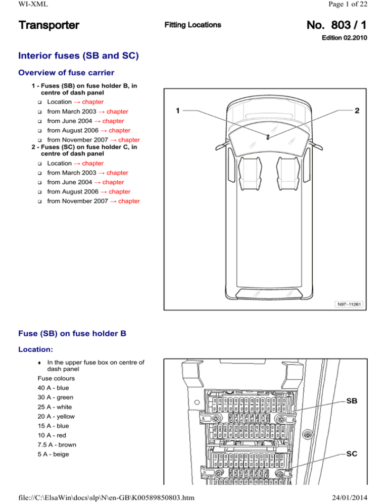 Vw T5 Interior Fuses 2003 2010 Manualzz