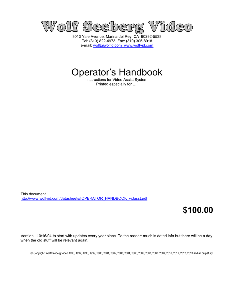 Operator Handbook Video Assist Manualzz