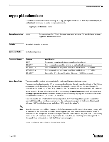 crypto pki authenticate command reference