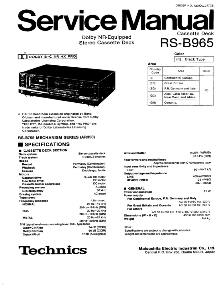 Technics Rs B 965 Service Manual Manualzz