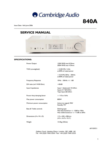 Cambridge Audio Azur 840A Service Manual | Manualzz