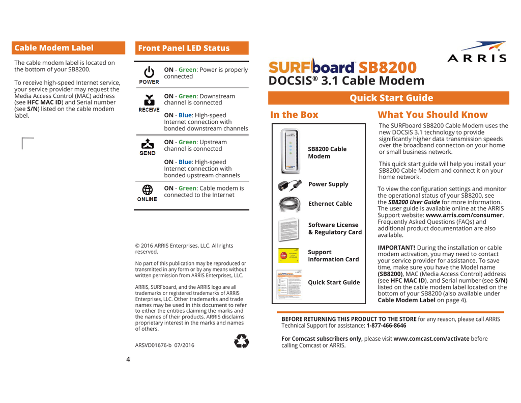 Arris SB8200 Quick Start Guide | Manualzz