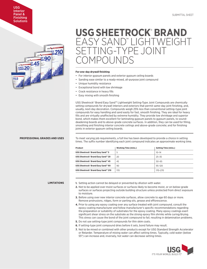 USG Sheetrock Brand 18 Easy Sand 45 Lightweight