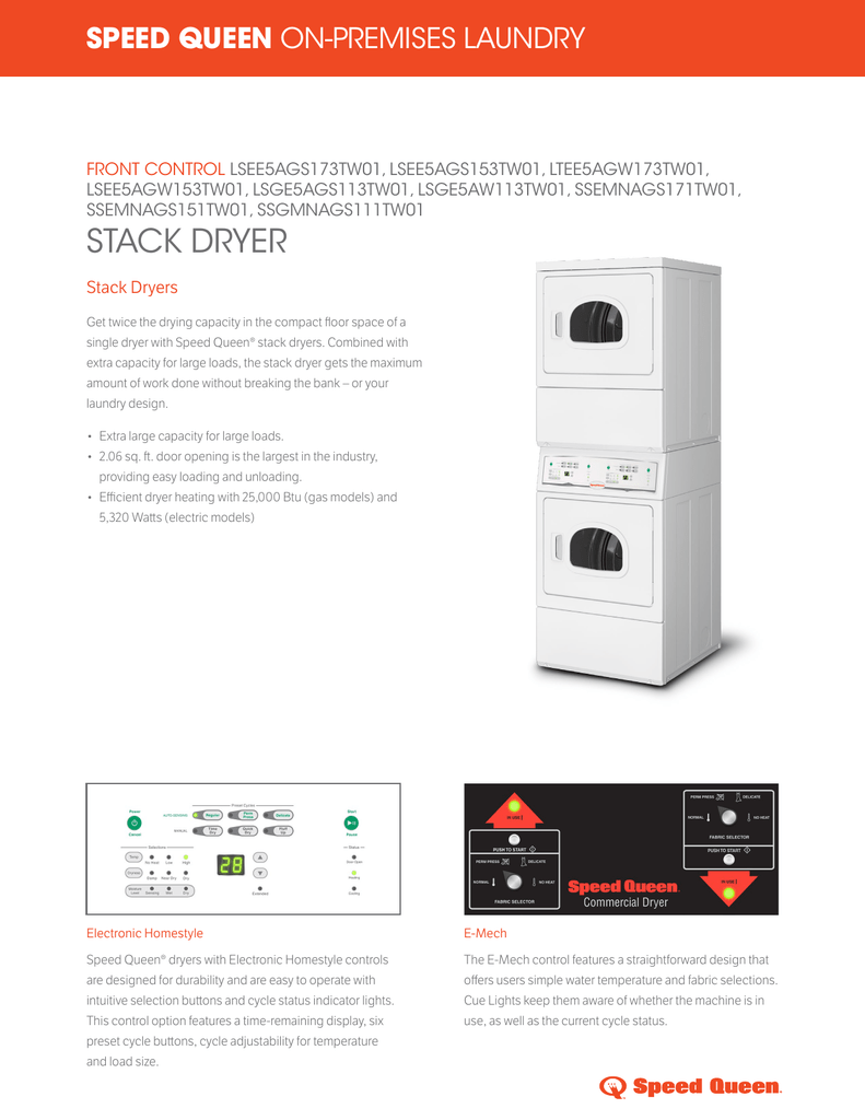 stack dryer Speed Queen Manualzz