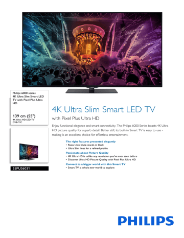 55PUS6031/12 Philips 4K Ultra Slim Smart LED TV with Pixel Plus | Manualzz