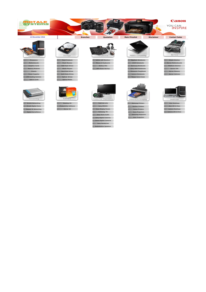11 December 2012 Branches Main Pricelist Quotation | Manualzz 11 December 2012 Branches Main Pricelist Quotation | Manualzz