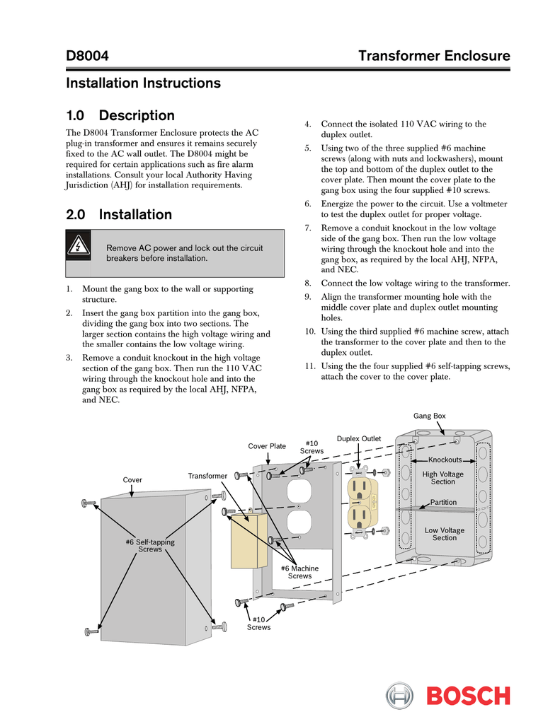 D8004 Transformer Enclosure Installation Instructions 1.0 Manualzz