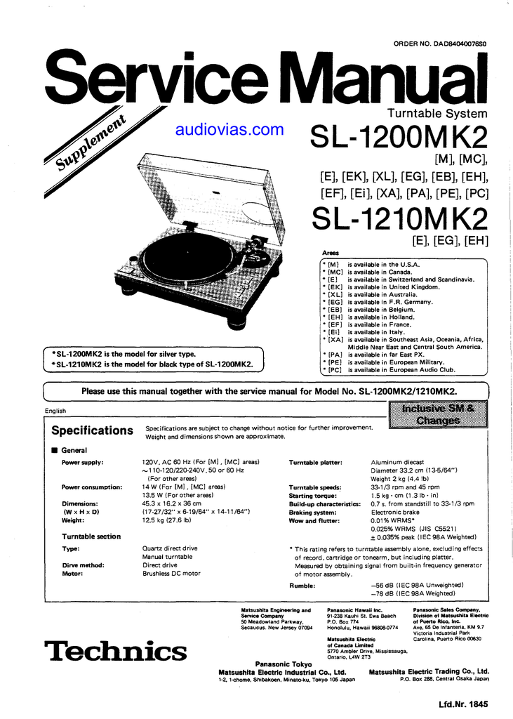 Sl 10mk2 Sl 1210mk2 Technics Manualzz