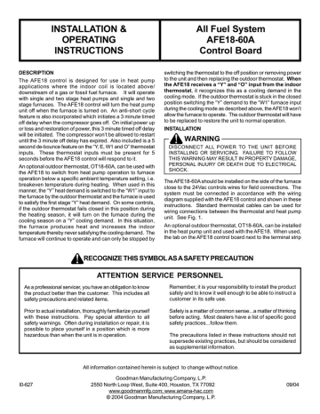 Goodman Outdoor Heat Pump Thermostat OT18-60A