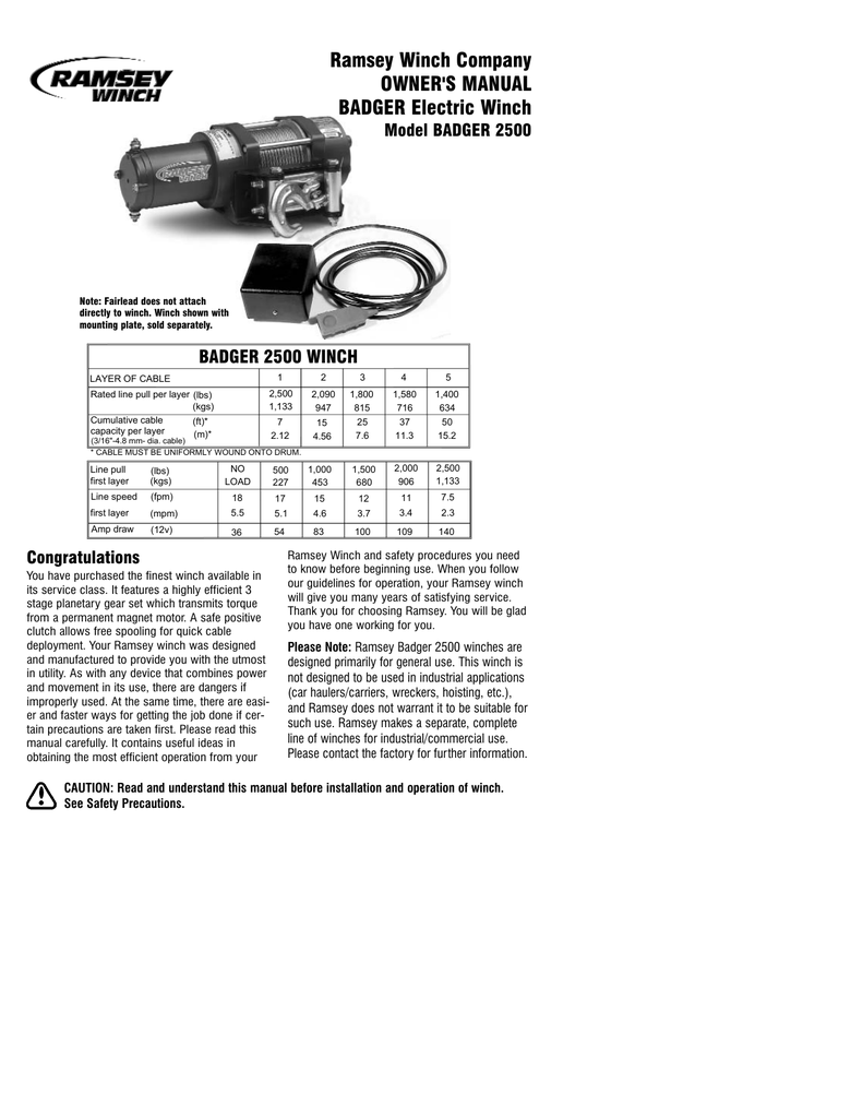 Ramsey Winch Company OWNER`S MANUAL Manualzz