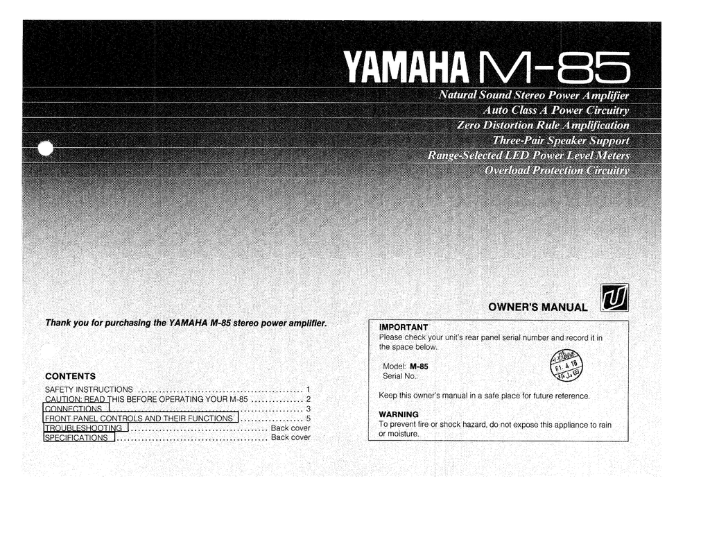 Yamaha-M85-Owners-Manual | Manualzz